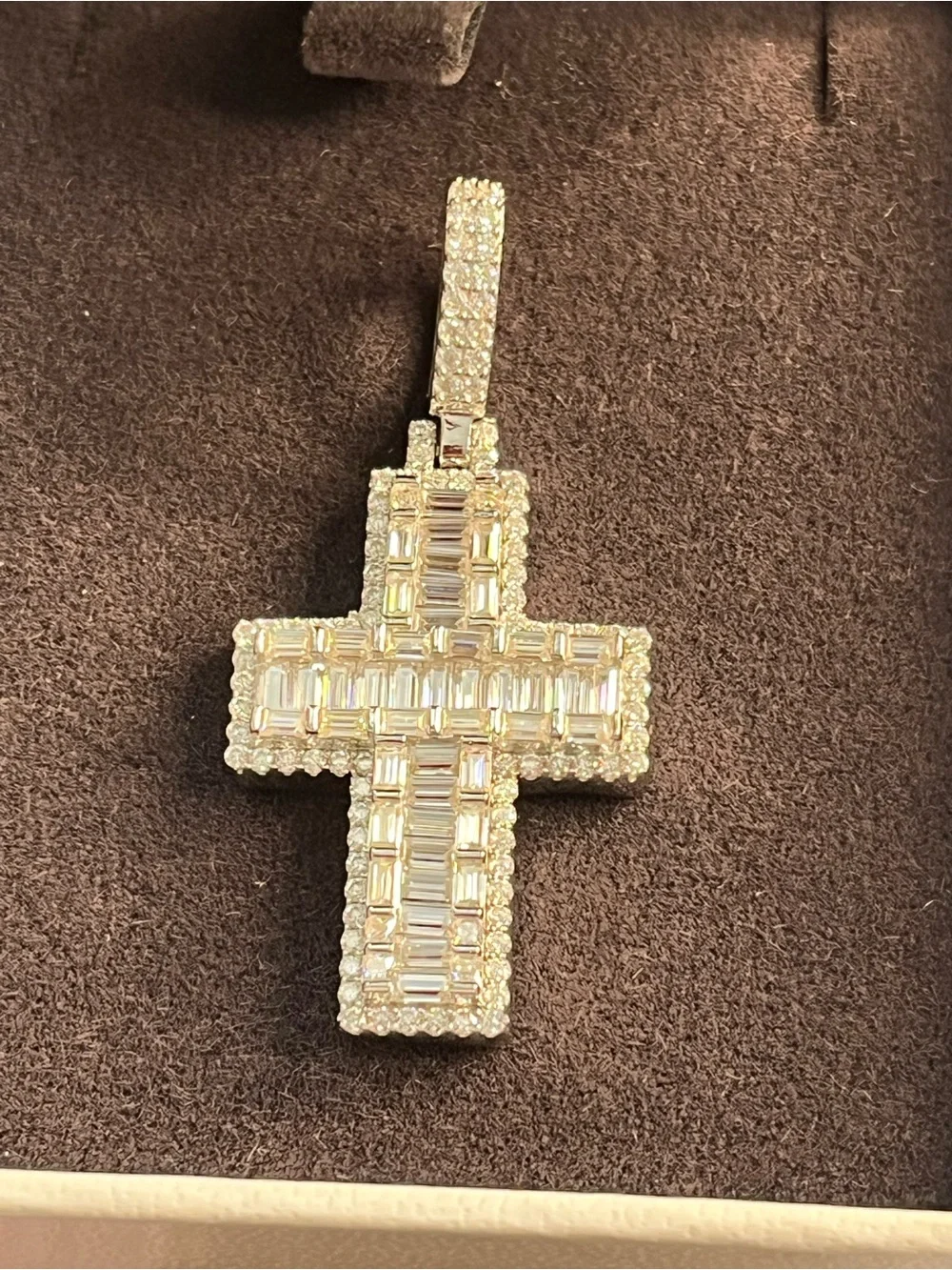 New S925 Sterling Silver 3.5 CTW Moissanite Baguette Cross Pendant